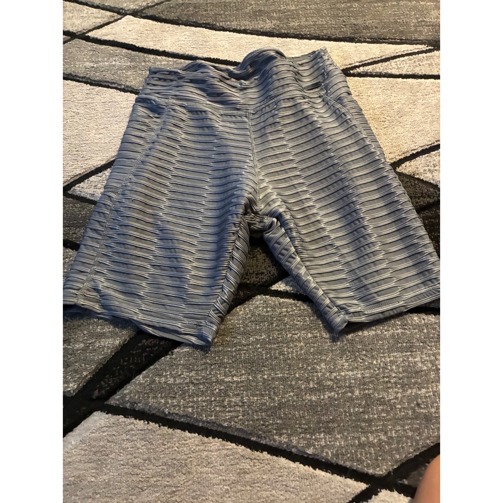 Nine West Active Grey Textured Honeycomb Biker Shorts Women 1X High Waist Gym